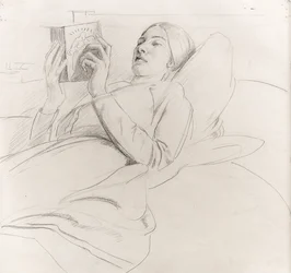 Portrait of Winifred Knights reading, c.1921